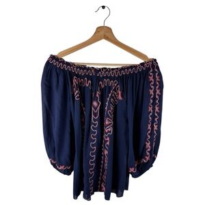 POUPETTE ST BARTH Blue & Pink Embroidered Blouse